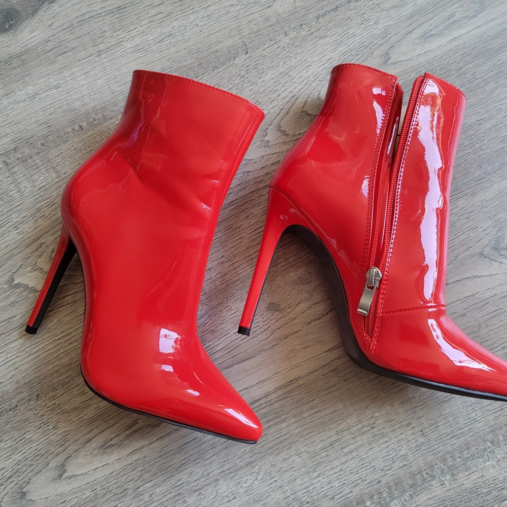 Red Patent Leather Stiletto Ankle Boots